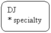 Rounded Rectangle: DJ
* specialty
