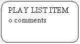 Rounded Rectangle: PLAY LIST ITEM
o comments
